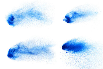 Blue powder explosion isolated on white  background.