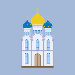 Vector illustration of a Christian church on a blue background. Isolated.
