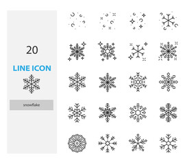 Fototapeta na wymiar set of snowflake thin line icons, winter, christmas, snow