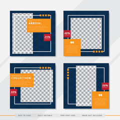 Set modern square editable banner template. Minimalist design. Suitable for social media post and web. Vector illustration with photo college.