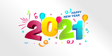 Lettering happy new year 2021 with fireworks