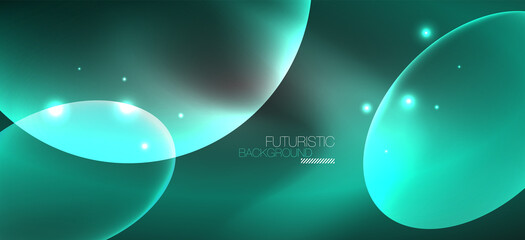 Neon ellipses abstract backgrounds. Shiny bright round shapes glowing in the dark. Vector futuristic illustrations for covers, banners, flyers and posters and other