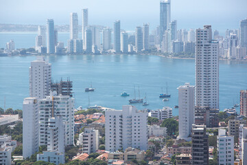 Fototapeta na wymiar View of skyscrapers in the Bocagrande neighborhood of Cartagena, Colombia 2014