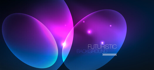 Neon ellipses abstract backgrounds. Shiny bright round shapes glowing in the dark. Vector futuristic illustrations for covers, banners, flyers and posters and other