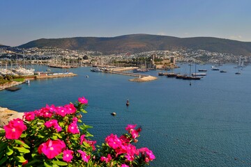 View of the castle  and marina in Bodrum, Turkey.