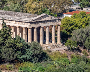 Fototapeta na wymiar Athens Greece, Thesion ancient temple dedicated to Hephaestus god of metalwork, aerial view