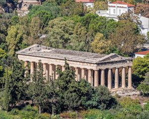 Athens Greece, Theseion ancient temple dedicated to Hephaestus god of metalwork, aerial view