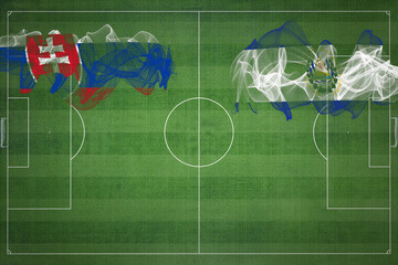 Slovakia vs El Salvador Soccer Match, national colors, national flags, soccer field, football game, Copy space - obrazy, fototapety, plakaty