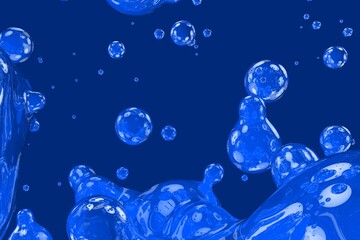 Creative soft focus blue soap glossy and shiny slime of liquid abstract gradient texture 3D illustration - background design template