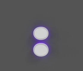 Grey concrete alphabet with purple backlight - colon isolated on dark grey, 3D illustration of symbols