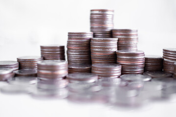 Future plan saving money for 2021 year concept. Stack coin on white background.