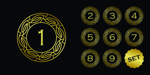 Set of medals awards number one to nine design template with luxury line border frame