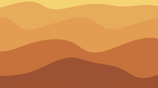 Animated waves like a desert dunes or mountains, in yellow, orange, gold and brown colors, representing a moving landscape - digital flat design background for a cartoon