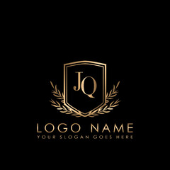 Elegant Initial Logo Letter JQ, Initial Logo With Gold Shield Vector Template.
