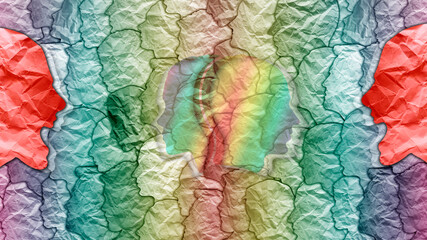 Social protest of society. LGBT community. Demonstration. A meeting. Population protest. People in the form of silhouettes 3D image. Social outrage concept