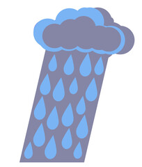 Blue-gray cloud with raindrops on a white background