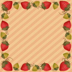 リアルないちごのフレーム　正方形　レトロ