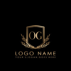 Elegant Initial Logo Letter OG, Initial Logo With Gold Shield Vector Template.