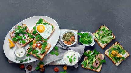 Variety of sandwiches for breakfast