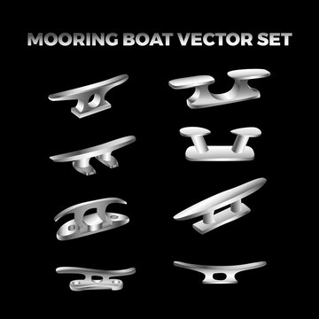 silver metalic mooring boat cleat vector bundle set