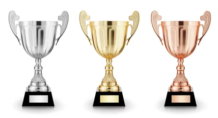 Fotobehang Golden, silver and bronze trophies isolated on white background. 3d rendering © chones