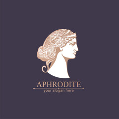 Aphrodite or Venus. Woman face logo. Emblem for a beauty or yoga salon. Style of harmony and beauty. Vector illustration © Alwih
