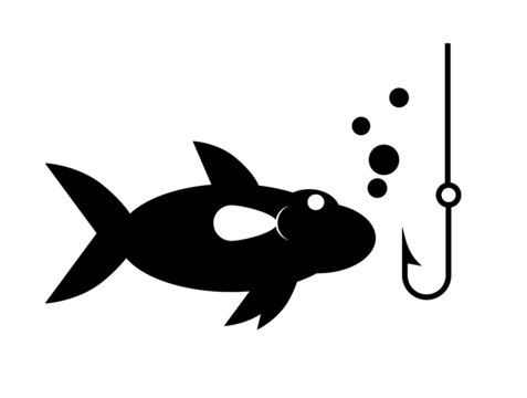 Fishing a fish with hook lure flat icon for apps and websites