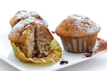 Muffins on a wooden table