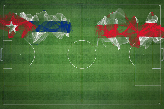 Cuba vs Georgia Soccer Match, national colors, national flags, soccer field, football game, Copy space