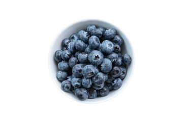 Blueberries in a bowl on white background.