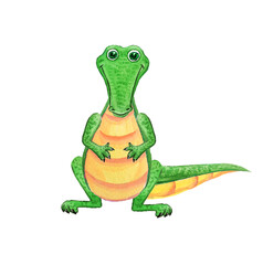 Cute green crocodile, funny reptile.
