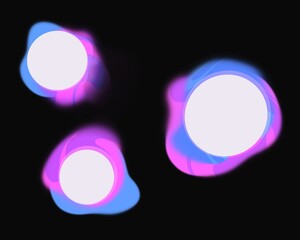 Color gradient abstract liquid shape with a round center for text. Fluid color splash gradient of the bright acid colors on black background.