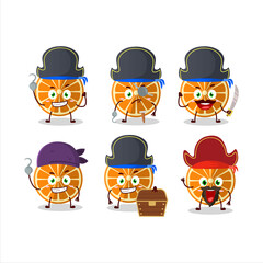Cartoon character of new orange with various pirates emoticons