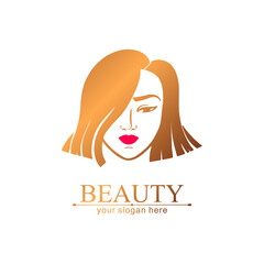 Woman face logo. Asian girl. Emblem for a beauty or yoga salon. Style of harmony and beauty. Vector illustration