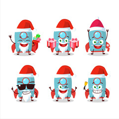 Santa Claus emoticons with blue rocket firecracker cartoon character