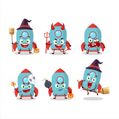 Halloween expression emoticons with cartoon character of blue rocket firecracker
