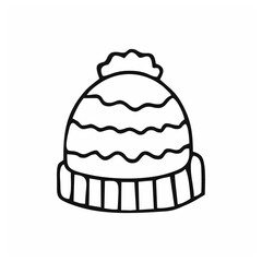 Drawing of a cap in the Doodle style. Winter hat drawn with a black contour line.