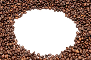 Pile of fresh aromatic coffee beans. Place for text or logo. Copy space.