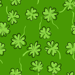 Clover seamless pattern. Grunge vector dry brush illustration.