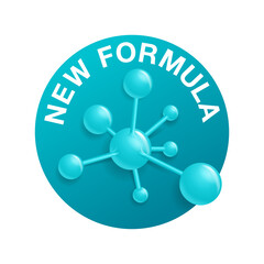 New Formula 3D icon in circular form with molecular cell inside - isolated vector sticker for packaging information