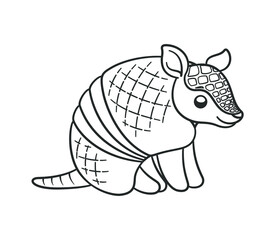 Armadillo sitting and smiling cartoon outline vector illustration. Cute animal character design, coloring page for kids.