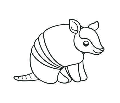 Armadillo sitting and smiling cartoon outline vector illustration simple version. Cute animal character design, coloring book page activity for kids.