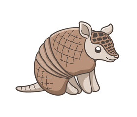 Armadillo sitting and smiling cartoon vector illustration. Cute animal character design for kids.