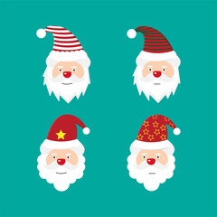 Happy New Year and Merry Christmas. Set of four Santa Icon Vector Flat Background.