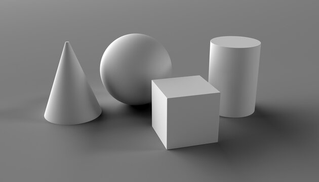 Simple volumetric geometric shapes for teaching light and shadow drawing