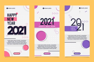 Happy new year 2021 instagram stories template set