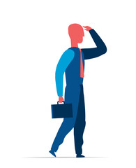 Uomo d'affari che guarda verso il futuro per nuove opportunità di business