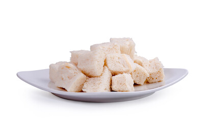 Steamed bread with Thai custard on white background.