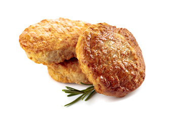Delicious homemade cutlets isolated on white.