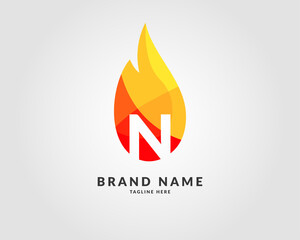 letter N modern flame trendy bright logo design for creative and energic company